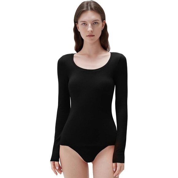 Tops - Women Cashmere Blend Scoop Neck Fitted Long Sleeve Knit Top Casual Wear